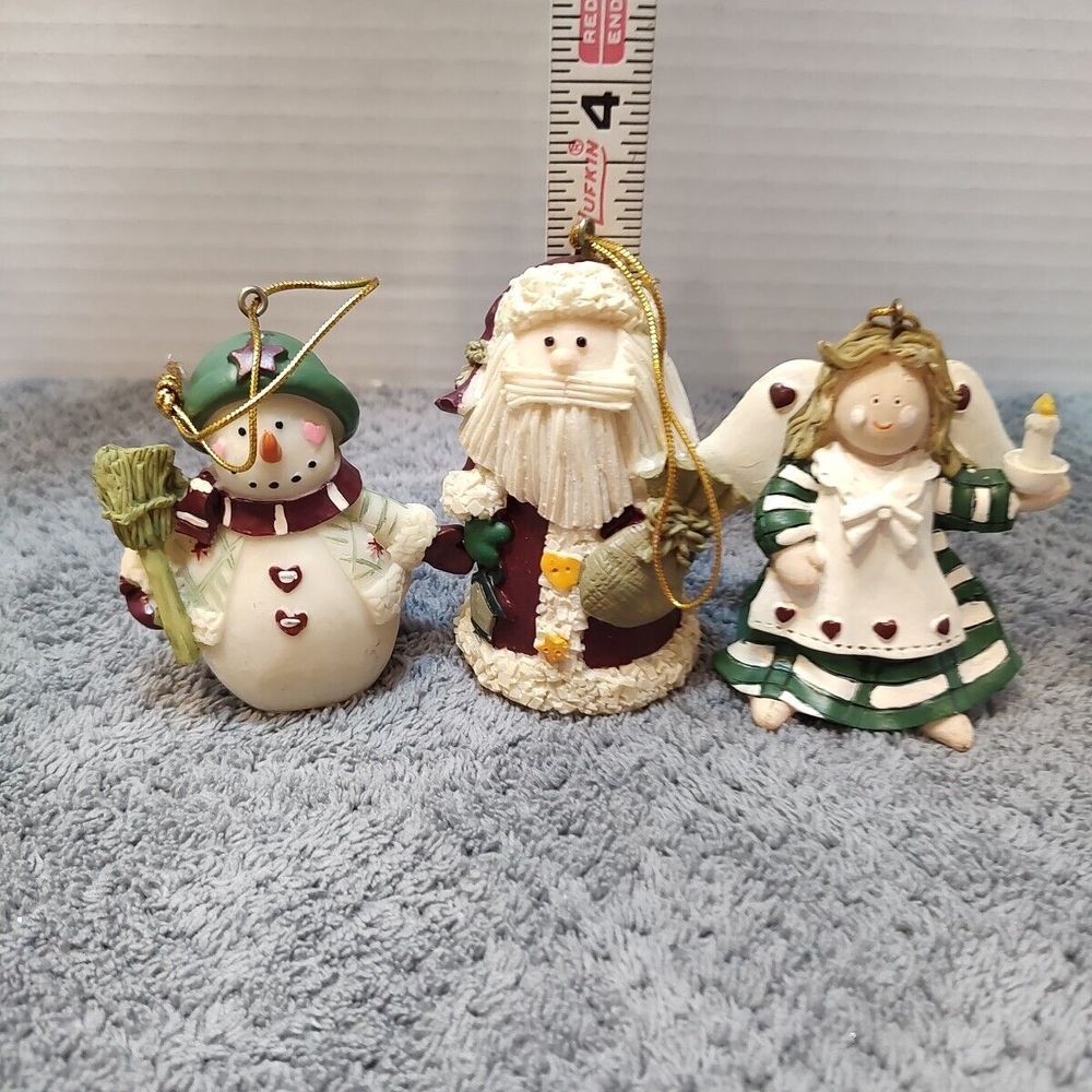Old World Style set of 4 ceramic Christmas Ornaments santa snowmen angel - Picture 5 of 10